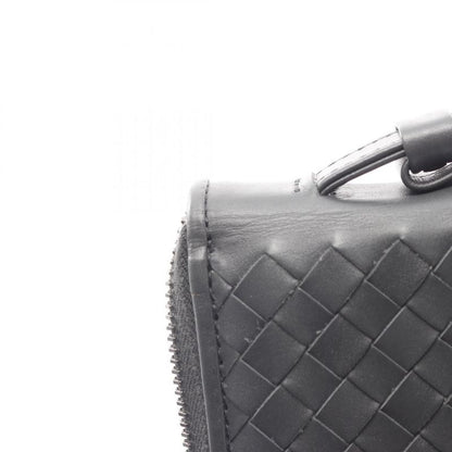 Bottega Veneta Round Long Wallet Intrecciato Dark Gray Leather Intrecciato