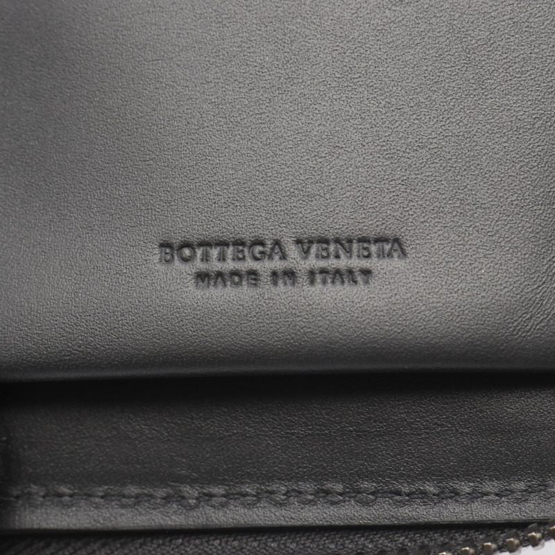 Bottega Veneta Round Long Wallet Intrecciato Dark Gray Leather Intrecciato