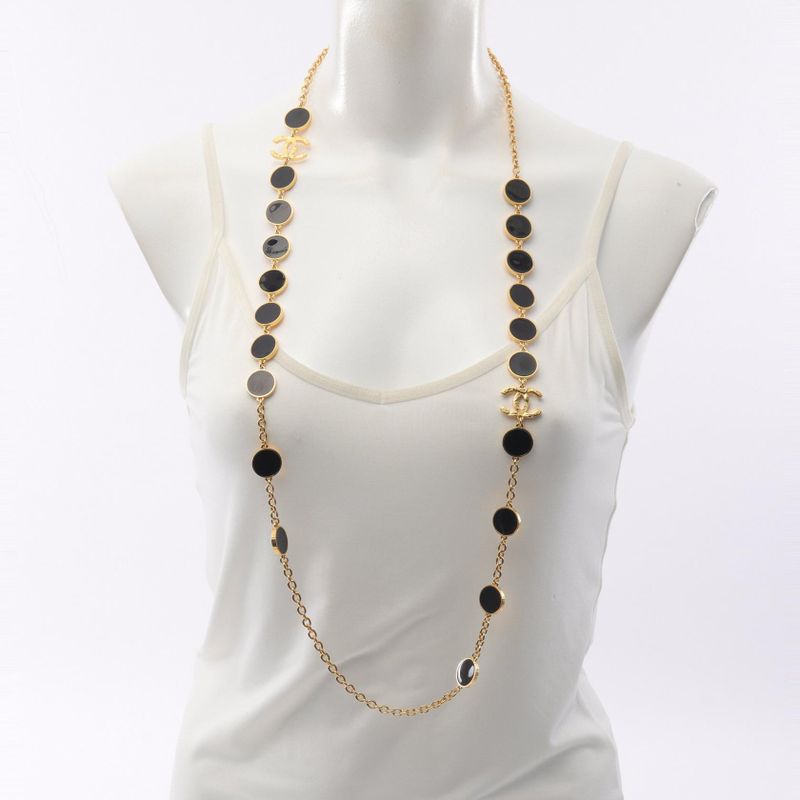 Chanel Necklace Coco Mark GP (gold Plated) Enamel Long Necklace L24c Ladies