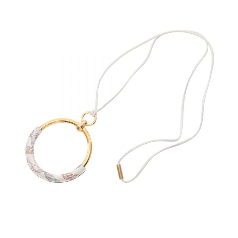 Hermes Necklace Loop Grand Della Cavalleria White GP (gold Plated) Leather Loop
