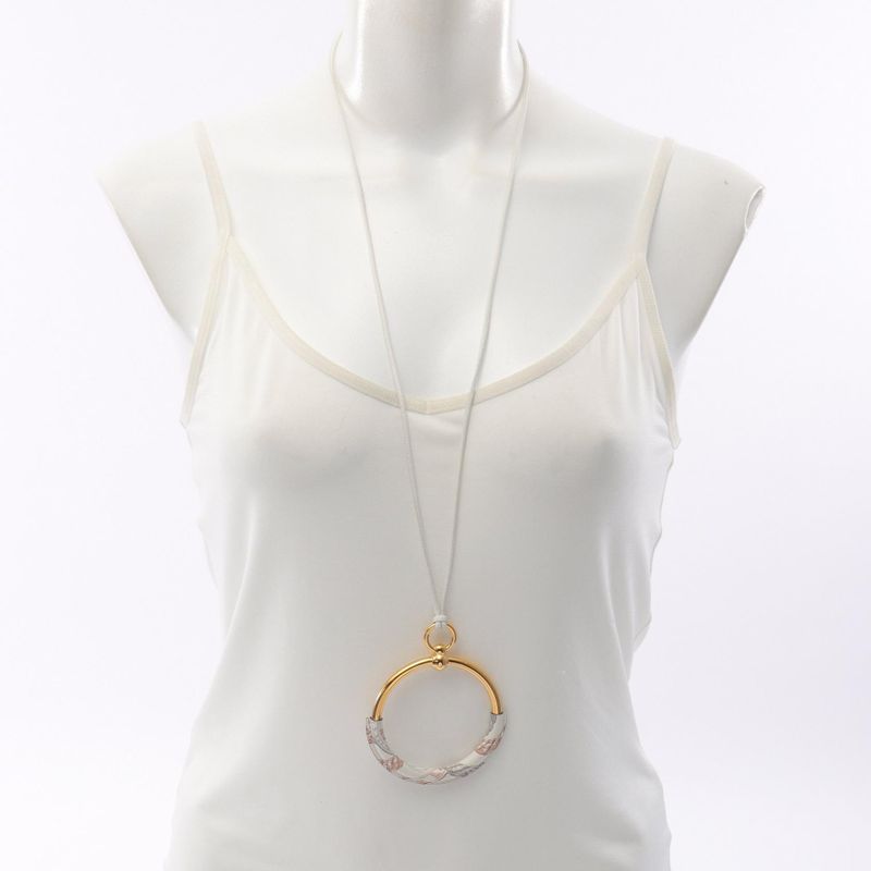 Hermes Necklace Loop Grand Della Cavalleria White GP (gold Plated) Leather Loop