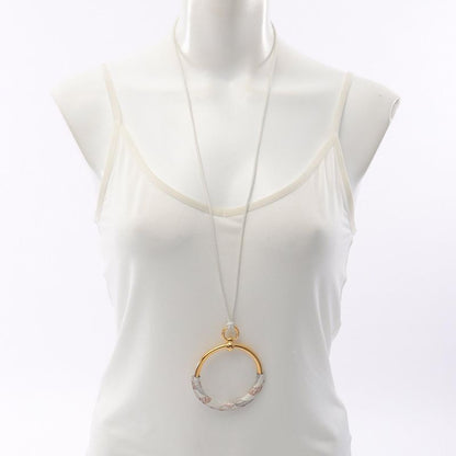 Hermes Necklace Loop Grand Della Cavalleria White GP (gold Plated) Leather Loop