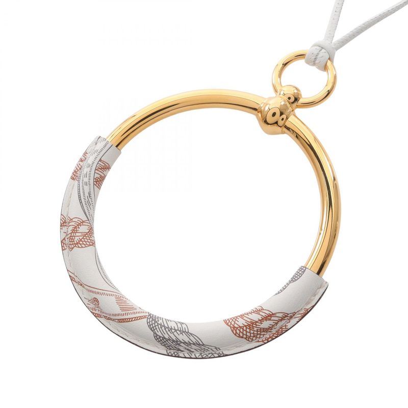 Hermes Necklace Loop Grand Della Cavalleria White GP (gold Plated) Leather Loop