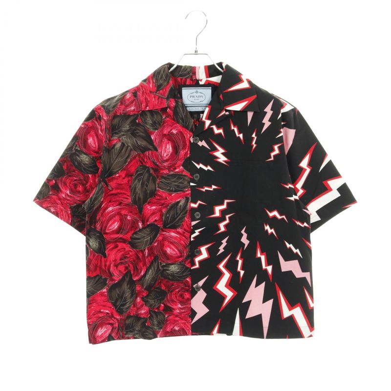 Prada Double Match Ucs319 Red Bk Cotton Shirt Men's Used a