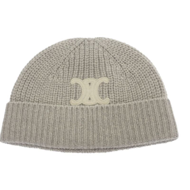 Celine Triomphe 2aa32384d Knit Cap Hat Cashmere Gray Men Ladies Unisex Fall