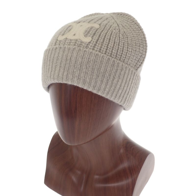 Celine Triomphe 2aa32384d Knit Cap Hat Cashmere Gray Men Ladies Unisex Fall
