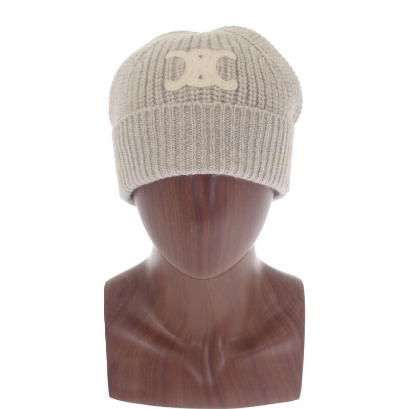 Celine Triomphe 2aa32384d Knit Cap Hat Cashmere Gray Men Ladies Unisex Fall