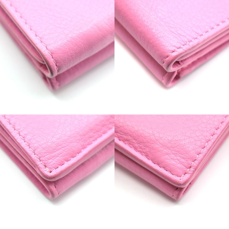 Balenciaga Trifold Wallet Paper Mini Wallet Pink Leather 62bs009
