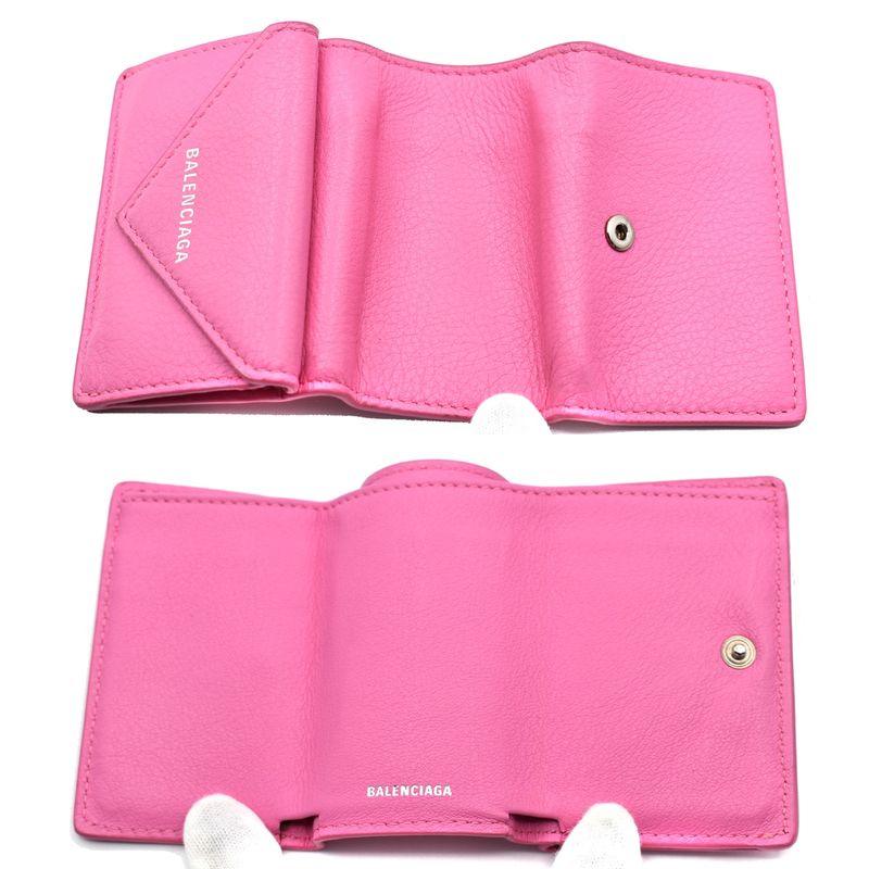 Balenciaga Trifold Wallet Paper Mini Wallet Pink Leather 62bs009