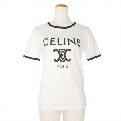 Celine Triomphe Logo Print T-shirt Short Sleeves Piping XS White