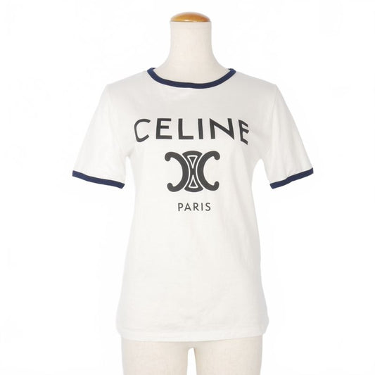 Celine Triomphe Logo Print T-shirt Short Sleeves Piping XS White
