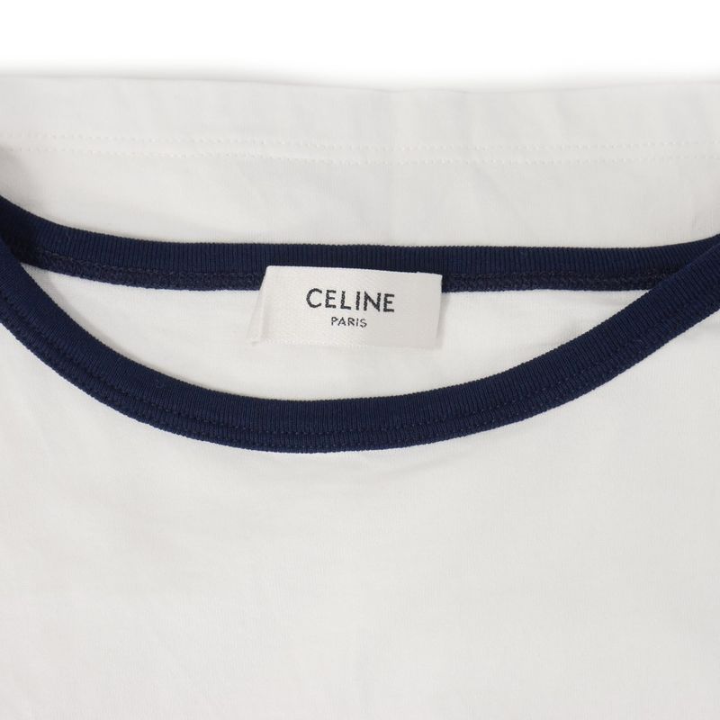 Celine Triomphe Logo Print T-shirt Short Sleeves Piping XS White