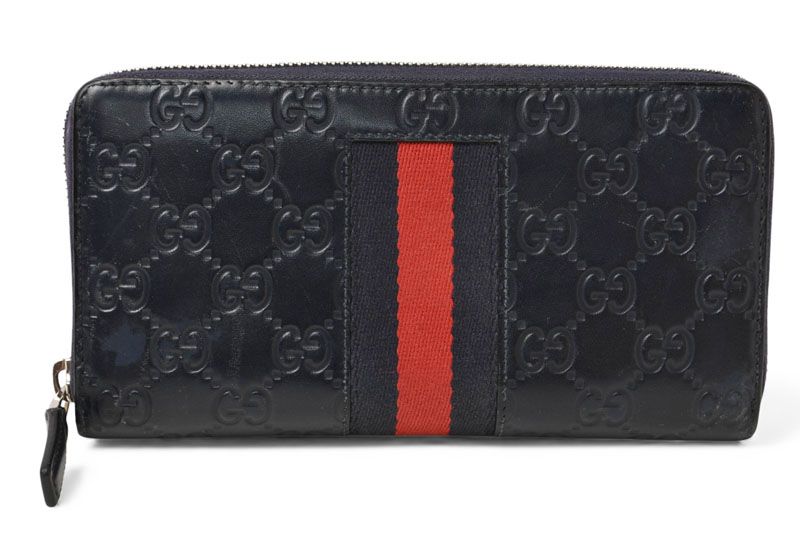 Gucci Wallet Gucci Long Wallet Round Zipper Webline Guccissima Dark Navy Red
