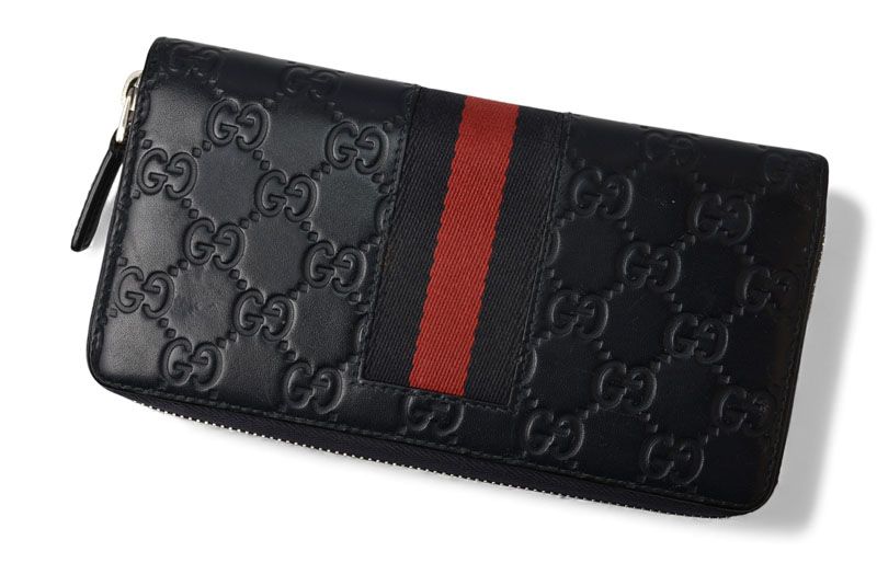 Gucci Wallet Gucci Long Wallet Round Zipper Webline Guccissima Dark Navy Red