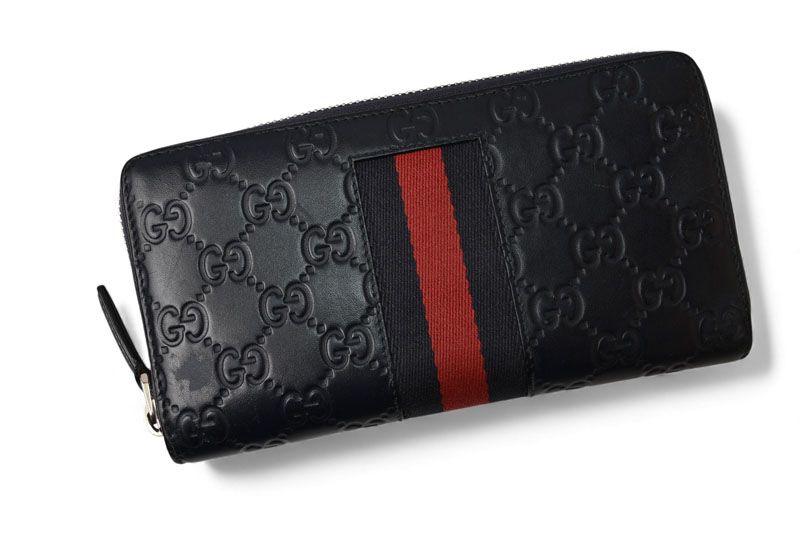 Gucci Wallet Gucci Long Wallet Round Zipper Webline Guccissima Dark Navy Red