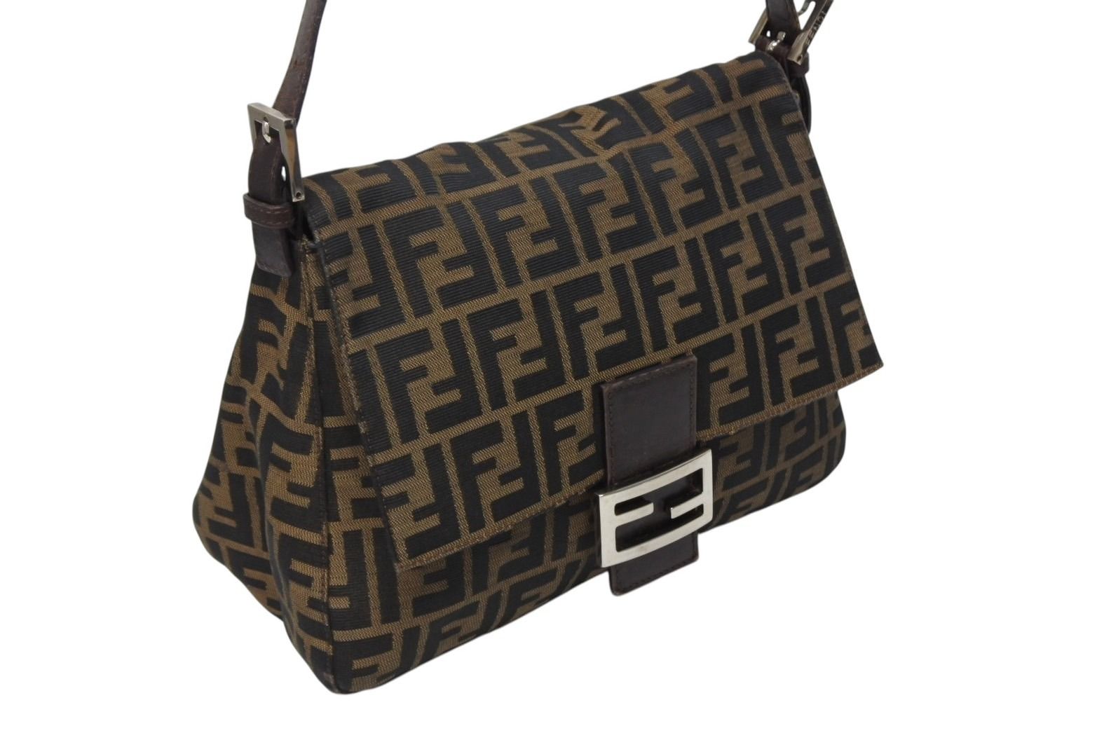 Fendi Mamma Baguette Shoulder Bag Zucca Pattern Cotton Canvas Brown Silver — view 4