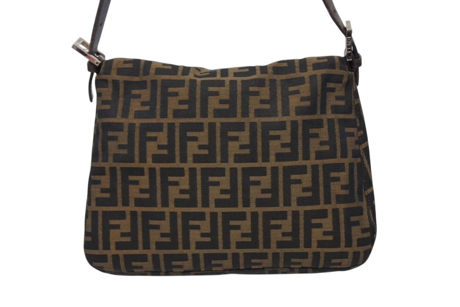 Fendi Mamma Baguette Shoulder Bag Zucca Pattern Cotton Canvas Brown Silver — view 3