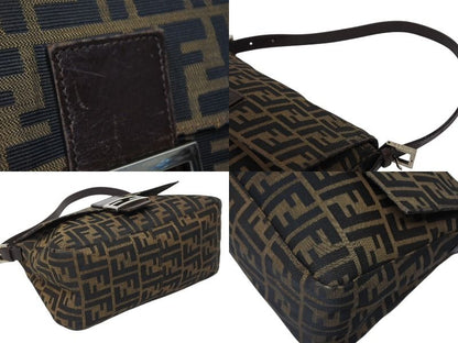 Fendi Mamma Baguette Shoulder Bag Zucca Pattern Cotton Canvas Brown Silver — view 8