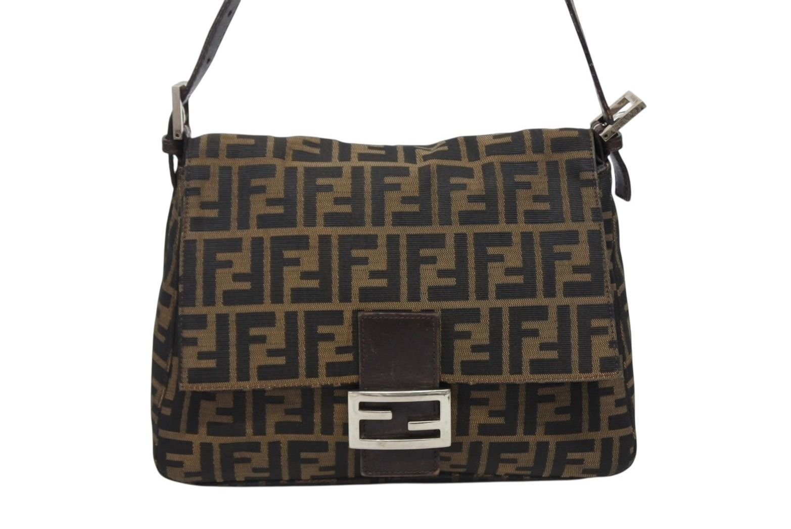 Fendi Mamma Baguette Shoulder Bag Zucca Pattern Cotton Canvas Brown Silver — view 2