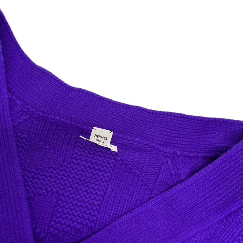 Hermes Size 40 M Women's College Small Fit Knit Purple Wool