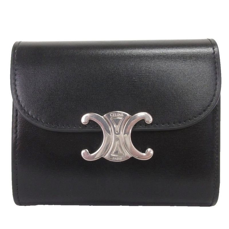 Celine Small Flap Wallet Triomphe Wallet Trifold Compact Shiny Calfskin