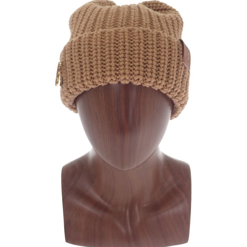 Loewe Anagram Brooch Beanie F000487xek Knit Cap Hat Wool Camel Brown Men Women