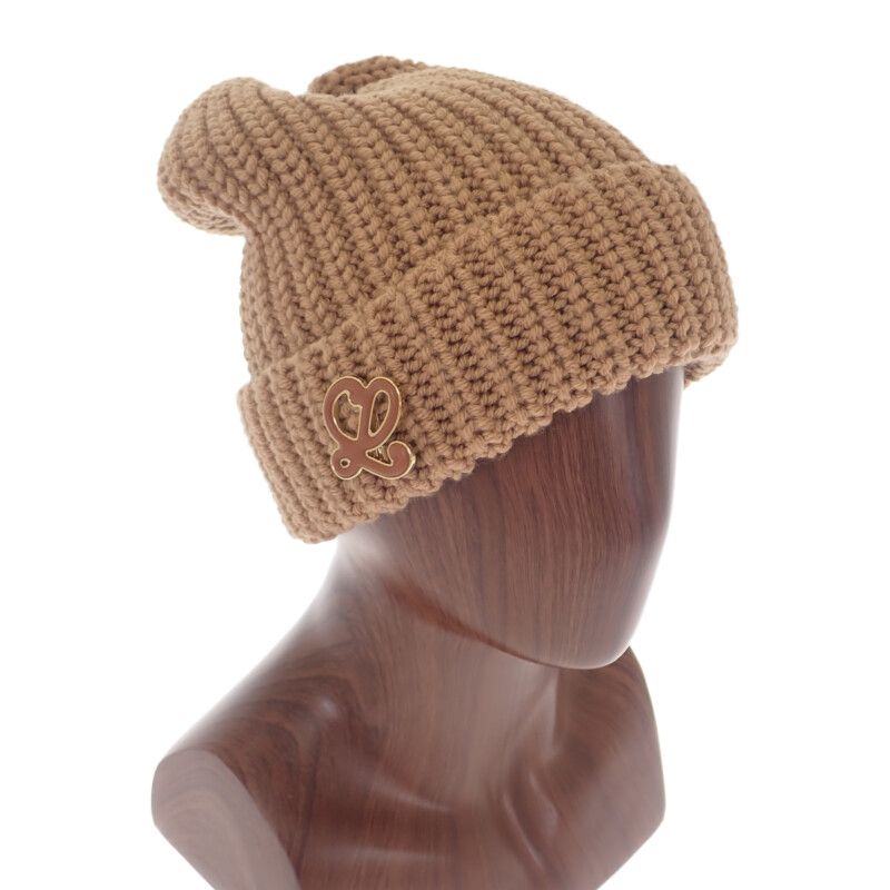 Loewe Anagram Brooch Beanie F000487xek Knit Cap Hat Wool Camel Brown Men Women