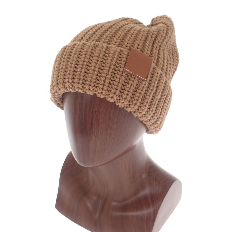 Loewe Anagram Brooch Beanie F000487xek Knit Cap Hat Wool Camel Brown Men Women
