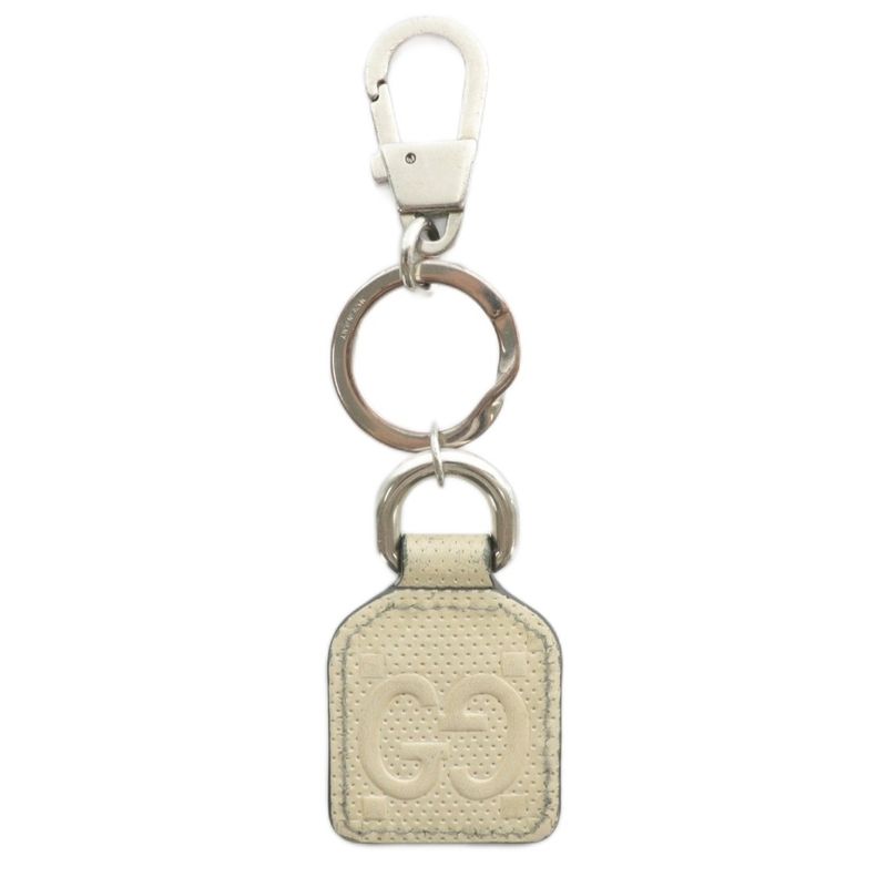 Gucci Key Holder Key Ring Leather GG Embossed Ivory Silver Color XZ - GY18