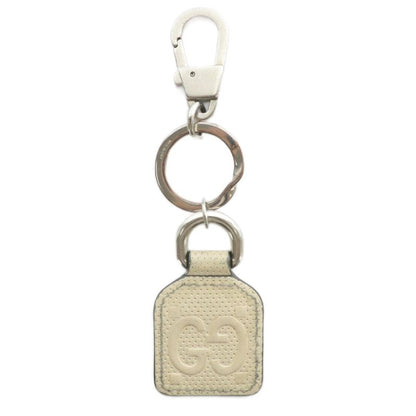Gucci Key Holder Key Ring Leather GG Embossed Ivory Silver Color XZ - GY18