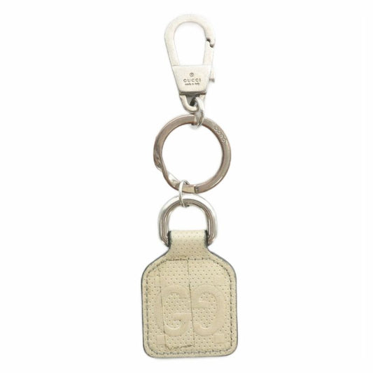 Gucci Key Holder Key Ring Leather GG Embossed Ivory Silver Color XZ - GY18