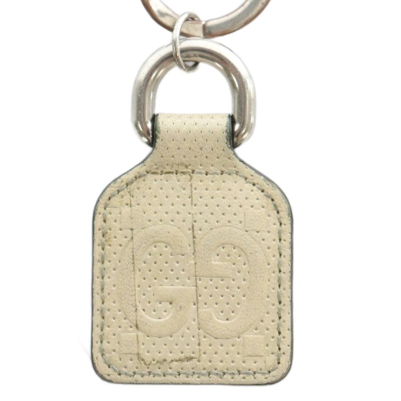 Gucci Key Holder Key Ring Leather GG Embossed Ivory Silver Color XZ - GY18