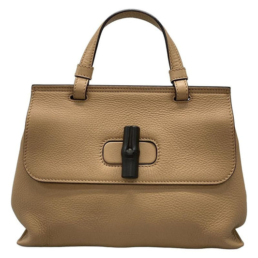 Gucci Handbag Bamboo Daily Beige Leather
