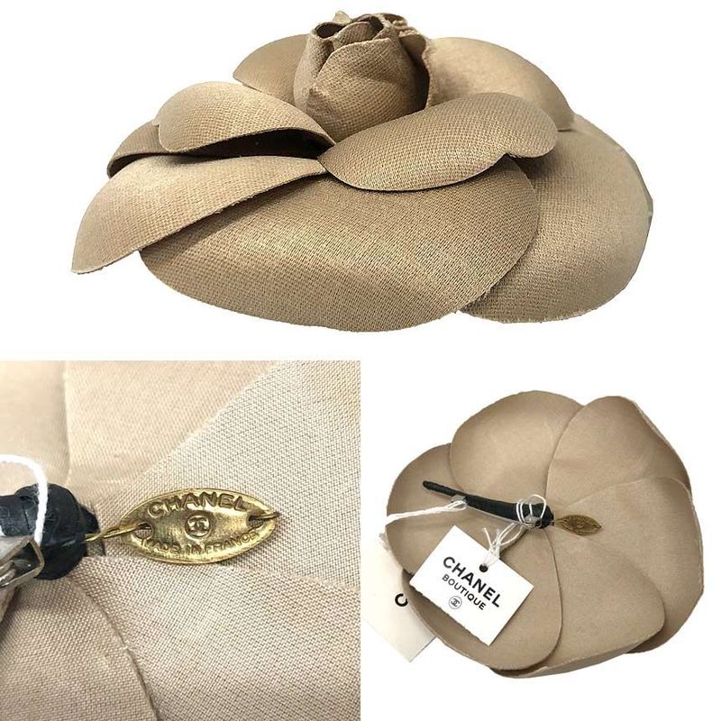 Chanel Camellia Corsage Brooch Chien Pan Beige Unused Aq12234