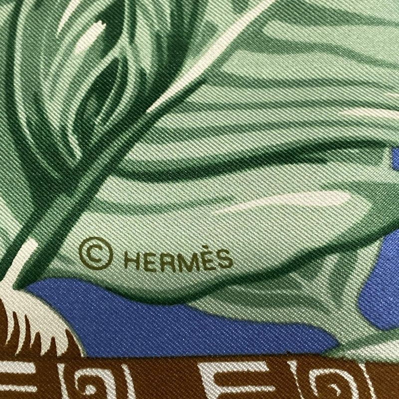 Hermes Scarf Calais 140 Light Blue×green×multi Aloha