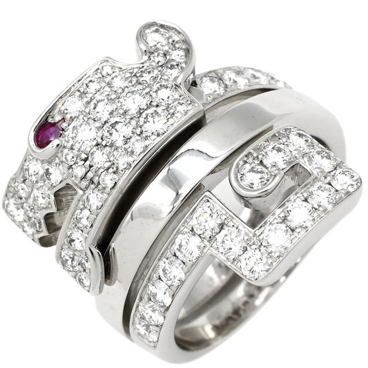 Cartier Ring le Bézédu Dragon 18k White Gold Diamond Ruby White Gold #51 (Jp11)