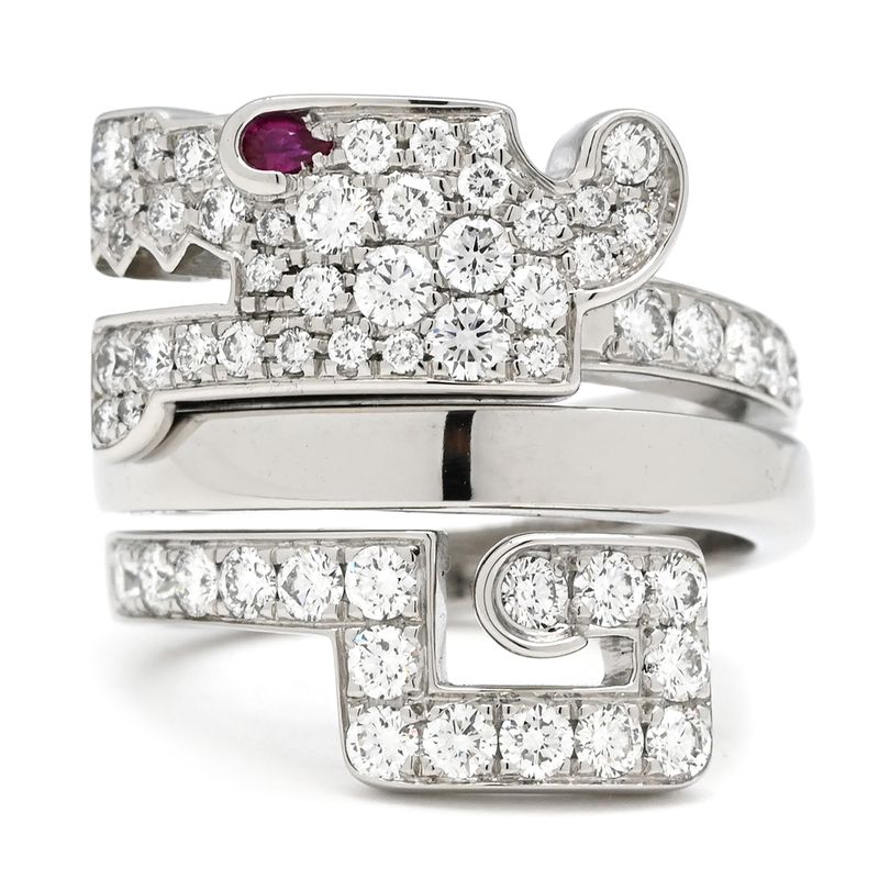 Cartier Ring le Bézédu Dragon 18k White Gold Diamond Ruby White Gold #51 (Jp11)