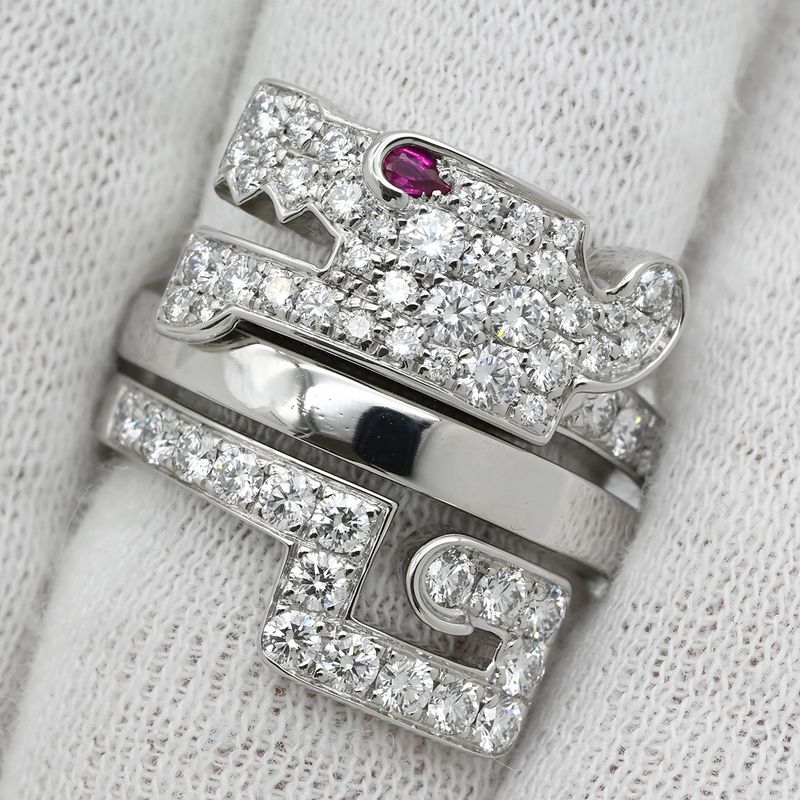 Cartier Ring le Bézédu Dragon 18k White Gold Diamond Ruby White Gold #51 (Jp11)