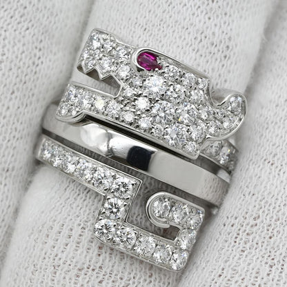 Cartier Ring le Bézédu Dragon 18k White Gold Diamond Ruby White Gold #51 (Jp11)