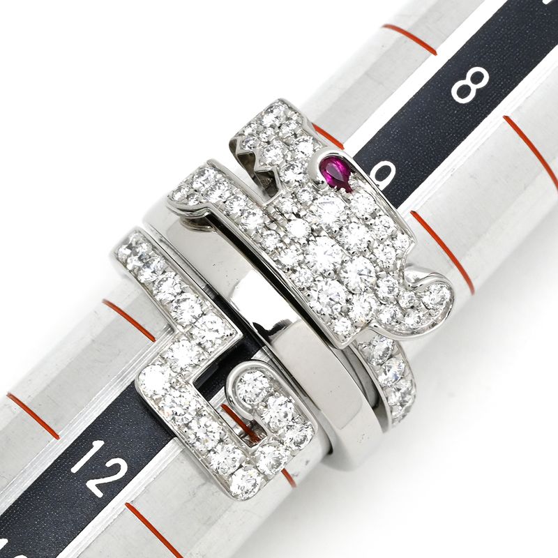 Cartier Ring le Bézédu Dragon 18k White Gold Diamond Ruby White Gold #51 (Jp11)