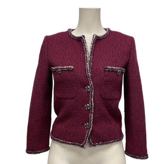 Chanel Jacket Size 34 S Women - P73183 Purple Silver and Black Long Sleeves