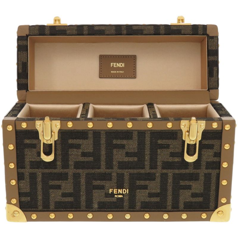 Fendi Flegrance Trunk 3 Bottles Storage 7as300as3uf1lmn Metal FF Jacquard Brown