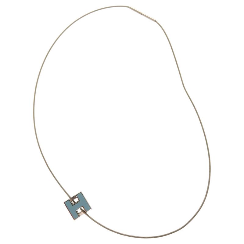 Hermes Caged Ash H Cube Metal Light Blue Necklace 1327 Hermes