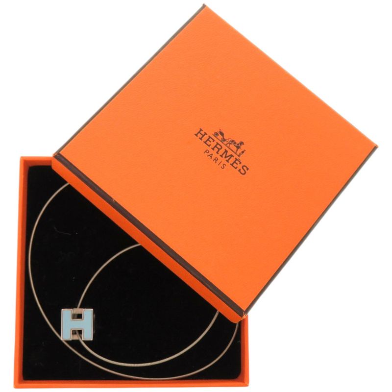 Hermes Caged Ash H Cube Metal Light Blue Necklace 1327 Hermes