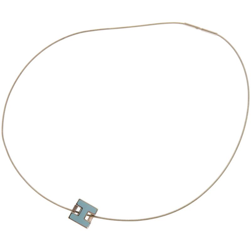 Hermes Caged Ash H Cube Metal Light Blue Necklace 1327 Hermes