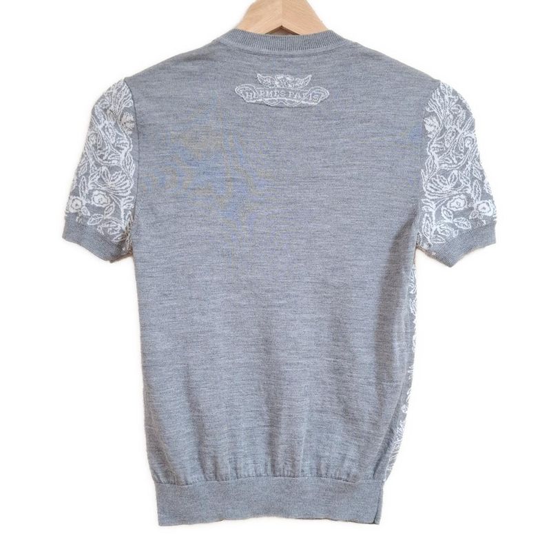 Hermes Short Sleeved Sweater Size 34 S Women - Gray and White Crew Neck//silk