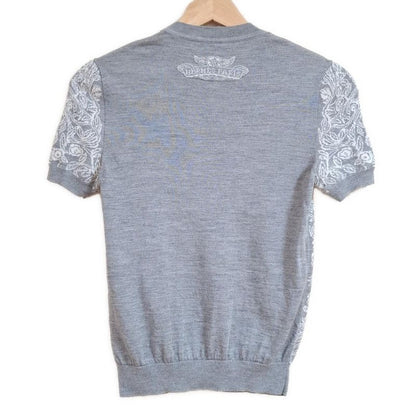 Hermes Short Sleeved Sweater Size 34 S Women - Gray and White Crew Neck//silk