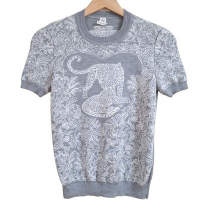 Hermes Short Sleeved Sweater Size 34 S Women - Gray and White Crew Neck//silk