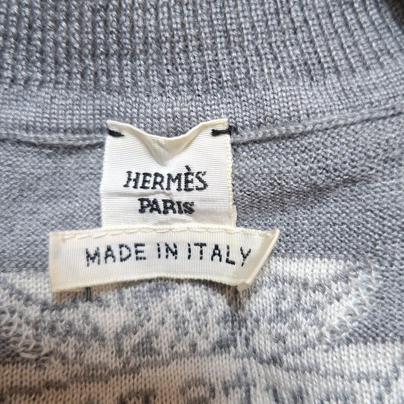 Hermes Short Sleeved Sweater Size 34 S Women - Gray and White Crew Neck//silk