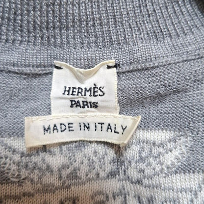 Hermes Short Sleeved Sweater Size 34 S Women - Gray and White Crew Neck//silk